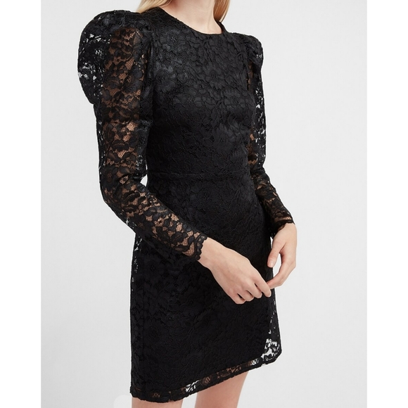 Express Black Lace Puff Sleeve Fit and Flare Dress Women's Size Extra Small XS - Picture 8 of 8